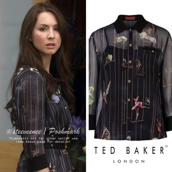 Ted Baker Alarna Sheer Circus Print Blouse Shirt ASO Spencer Hastings - Picture 1 of 11
